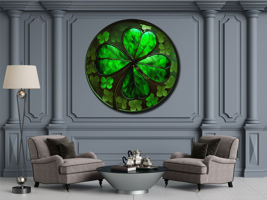 Four-Leaf Clover Pattern Glass Printing Wall Art-Wall Painting Decor