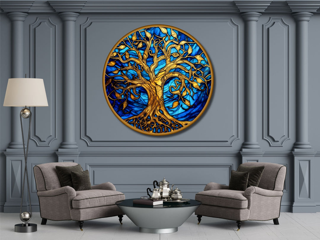 Tree of Life Stained Glass Pattern Wall Art Window-Wall Painting Decor Round