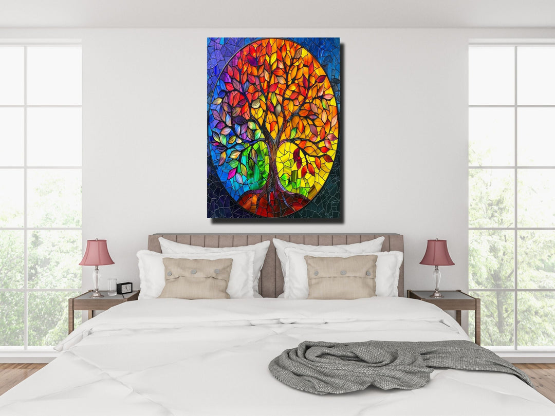 Stained Glass Tree Of Life Pattern Wall Art Decor-Home&Office Glass Printing Wall Painting