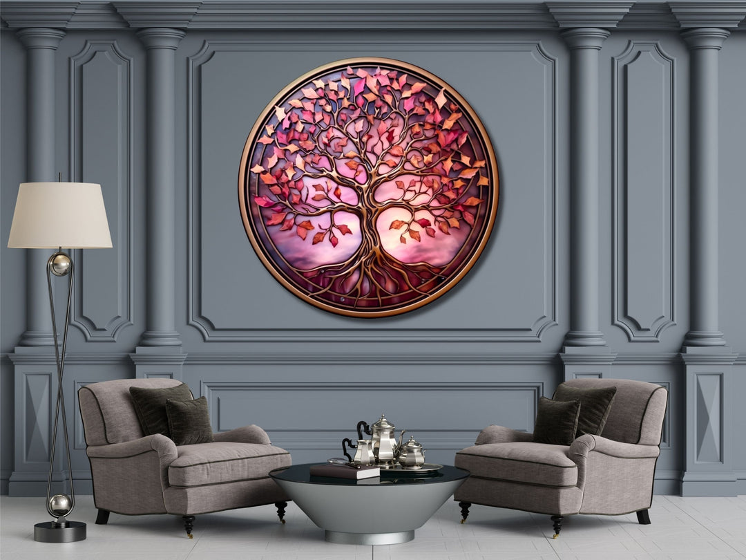 Tree of Life Stained Glass Pattern Wall Art Window-Wall Painting Decor Round