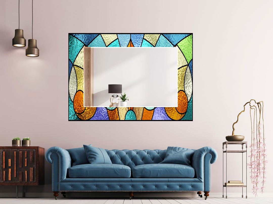 Abstract Stained Glass Pattern Wall Mirror-Home Office Wall Decoration