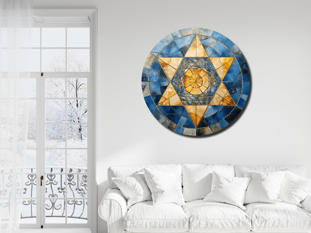 Star of David Colorful Stained Glass Pattern Wall Art Decor-Home&Office Glass Printing Wall Painting