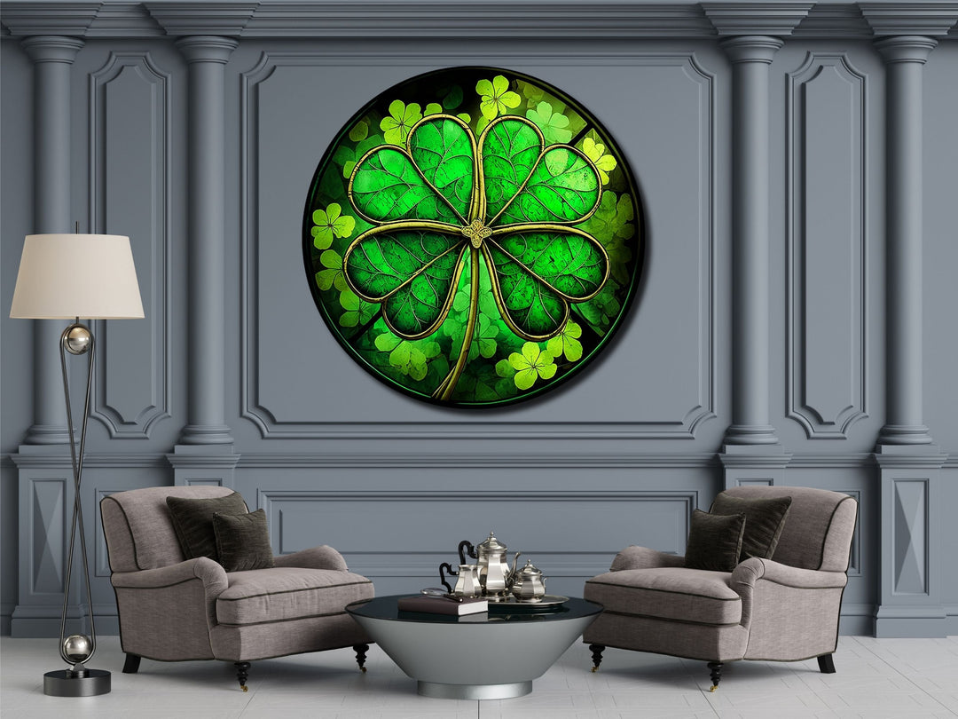 Four-Leaf Clover Pattern Glass Printing Wall Art-Wall Painting Decor