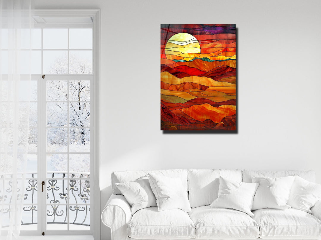 Stained Glass Sunset Pattern Wall Art Decor-Home&Office Glass Printing Wall Painting