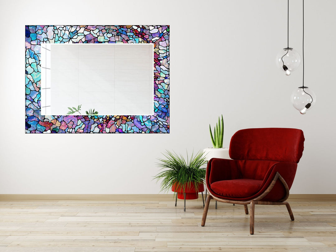 Abstract Stained Glass Pattern Wall Mirror-Home Office Wall Decoration