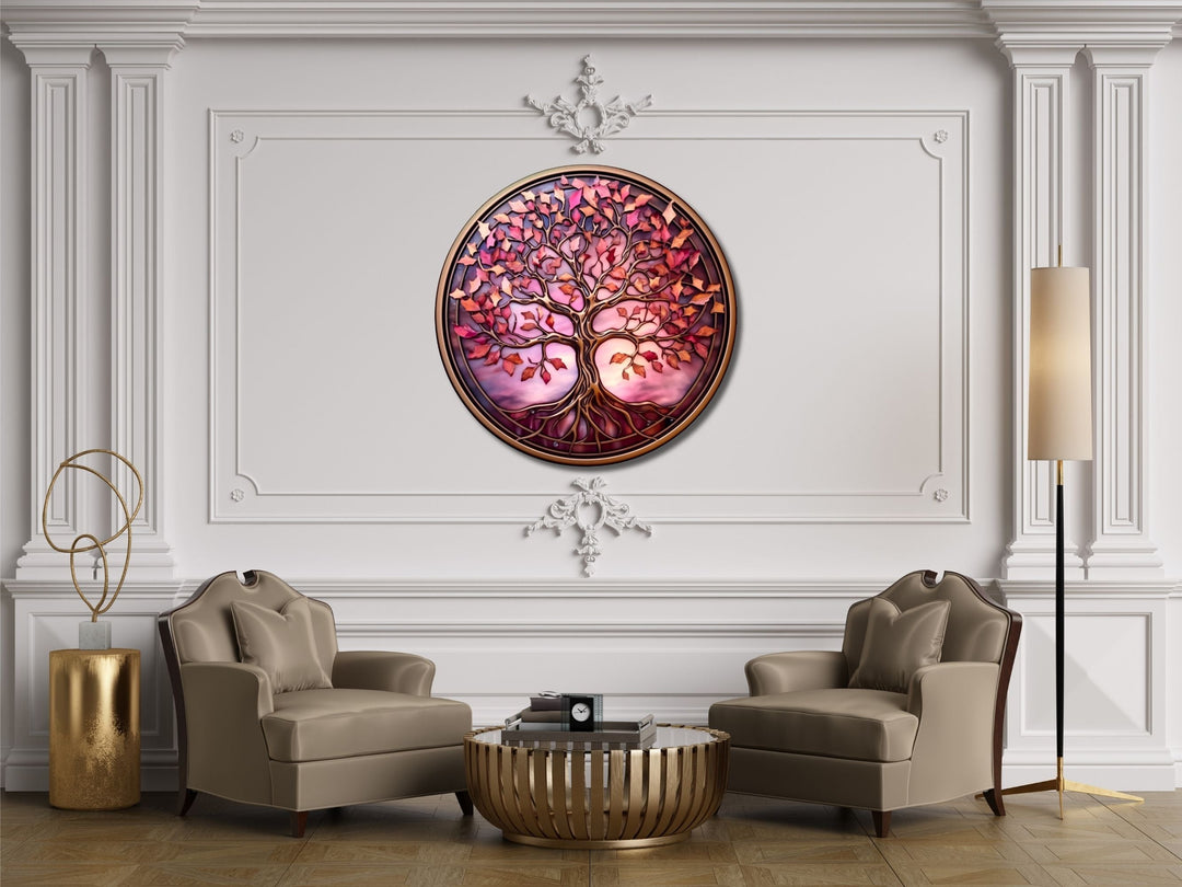 Tree of Life Stained Glass Pattern Wall Art Window-Wall Painting Decor Round