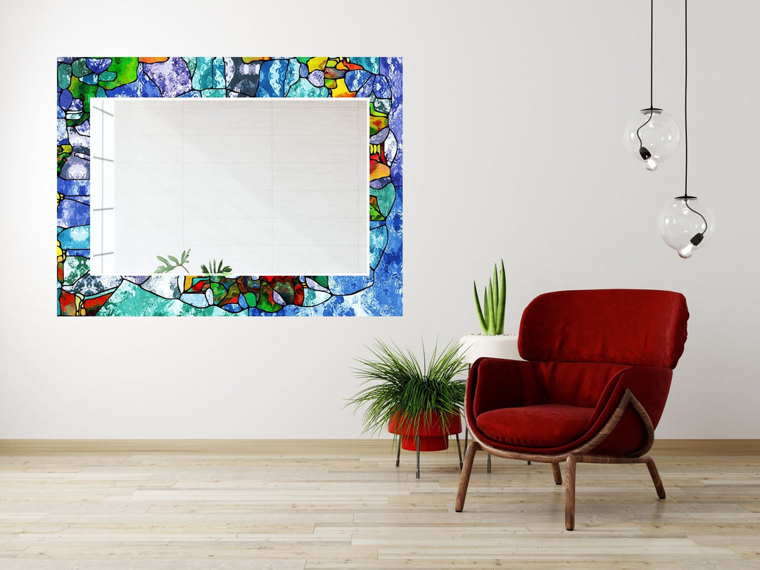 Abstract Stained Glass Pattern Wall Mirror-Home Office Wall Decoration