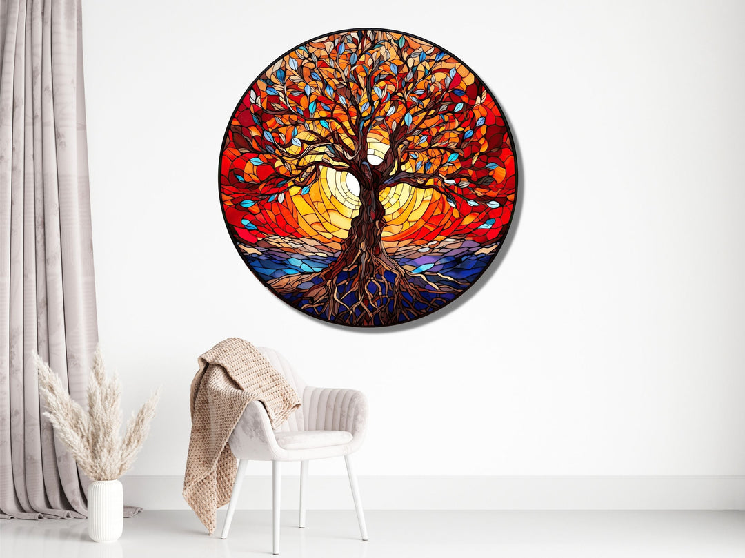 Tree of Life Stained Glass Pattern Wall Art Window-Wall Painting Decor Round