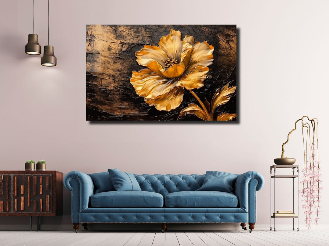 Gold Flower Glass Printing Wall Art - Glass Wall Decor