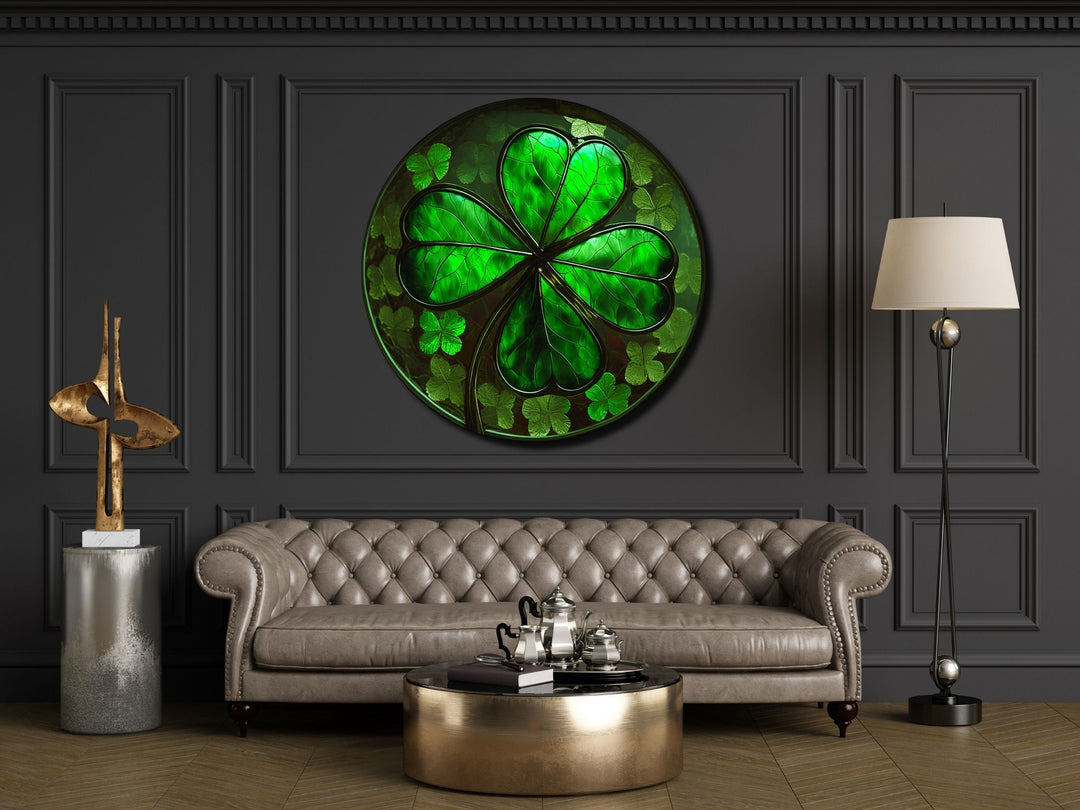 Four-Leaf Clover Pattern Glass Printing Wall Art-Wall Painting Decor