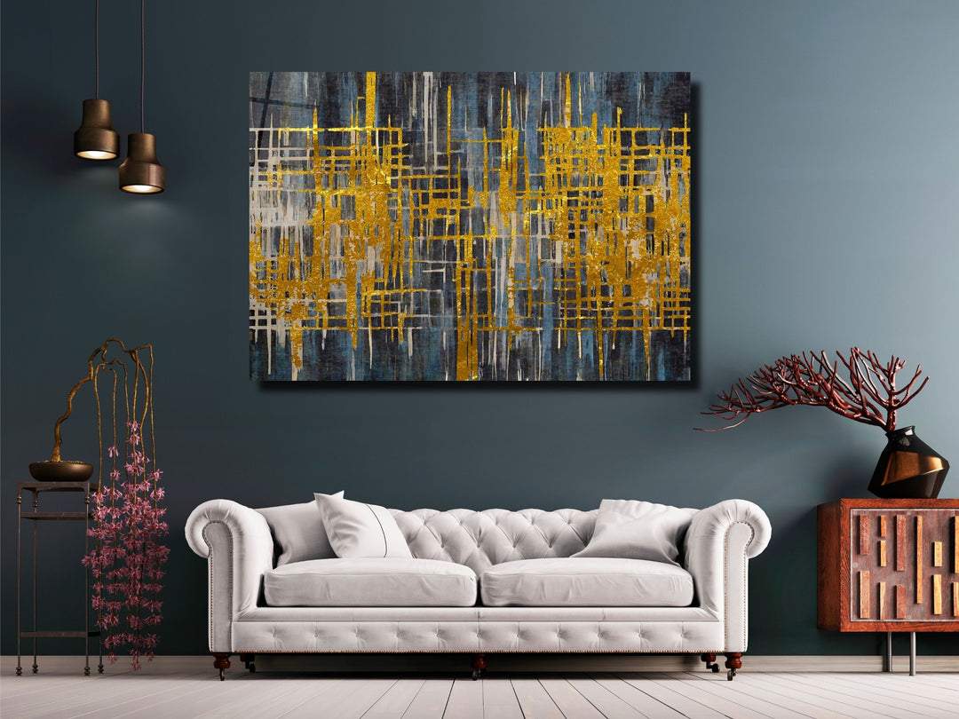 Abstract Gold Glass Printing Wall Art - Glass Wall Decor