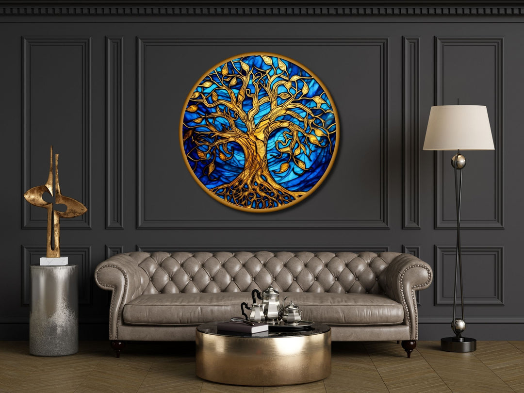 Tree of Life Stained Glass Pattern Wall Art Window-Wall Painting Decor Round