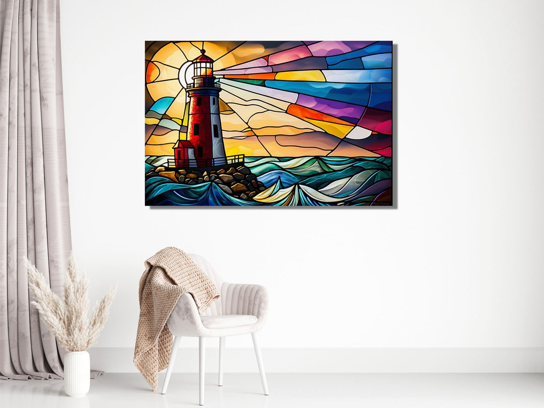 Stained Glass Light House Pattern Wall Art Window-Wall Painting Decor