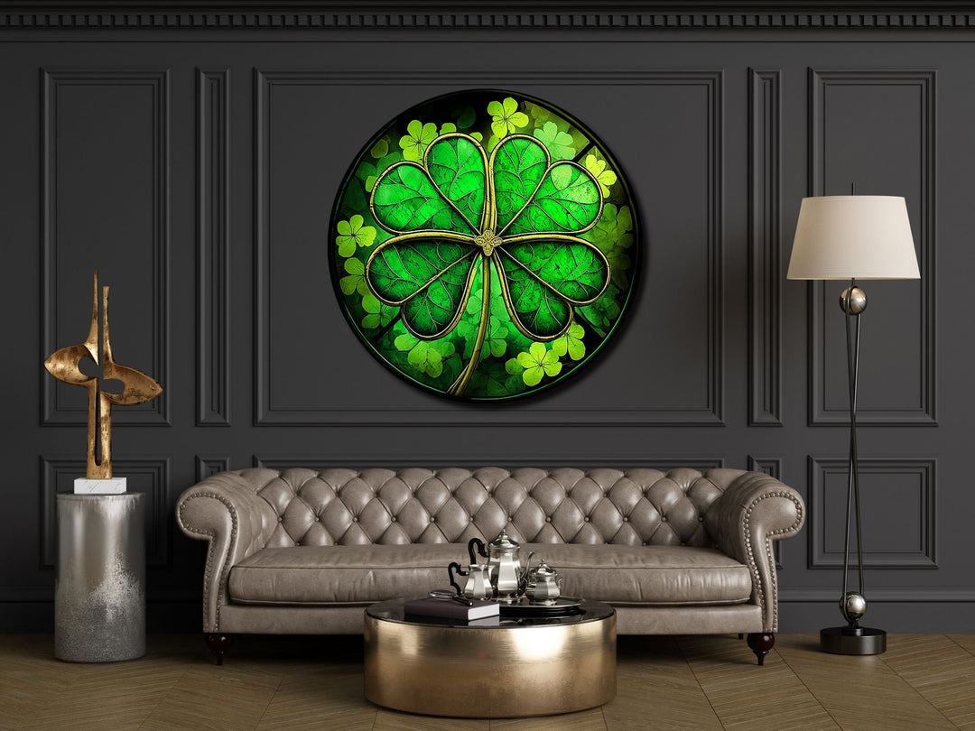 Four-Leaf Clover Pattern Glass Printing Wall Art-Wall Painting Decor