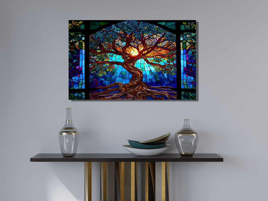 Stained Glass Tree of Life Pattern Wall Art Decor-Home&Office Glass Printing Wall Painting