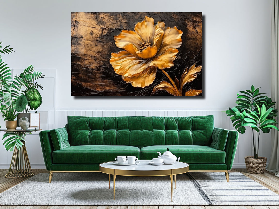 Gold Flower Glass Printing Wall Art - Glass Wall Decor