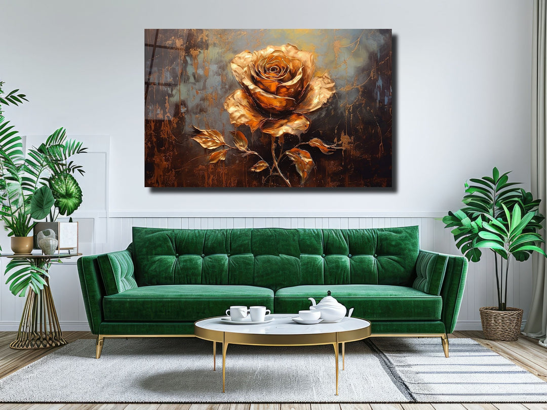 Gold Flower Glass Printing Wall Art - Glass Wall Decor