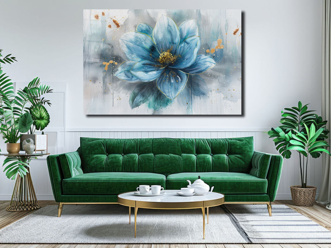 Blue Flower Glass Printing Wall Art - Floral Glass Wall Decor