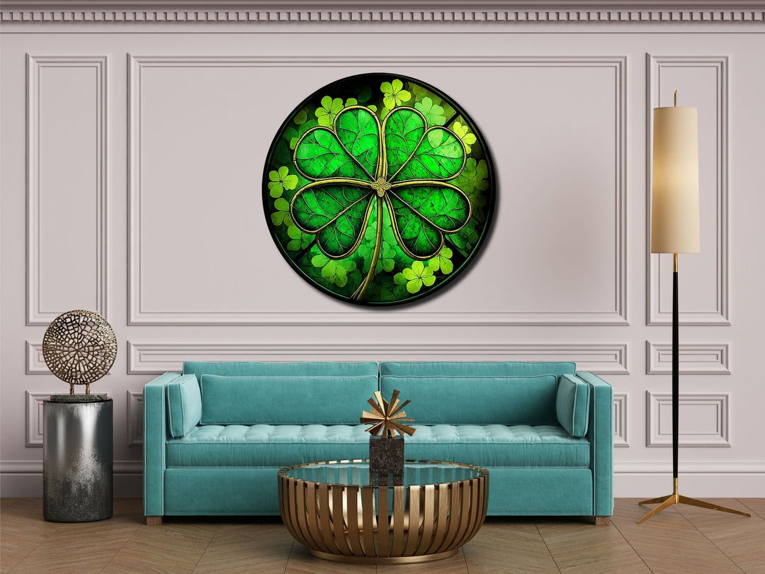 Four-Leaf Clover Pattern Glass Printing Wall Art-Wall Painting Decor