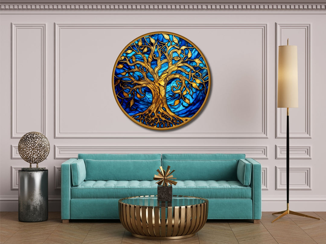 Tree of Life Stained Glass Pattern Wall Art Window-Wall Painting Decor Round