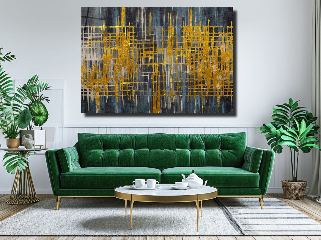 Abstract Gold Glass Printing Wall Art - Glass Wall Decor