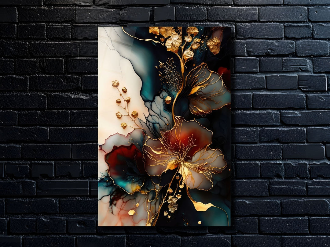 Abstract Floral Marble Design Glass Wall Art-Home&Office Glass Printing Wall Decor