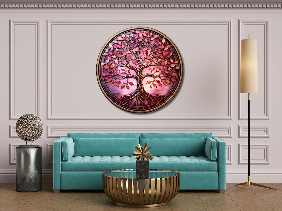 Tree of Life Stained Glass Pattern Wall Art Window-Wall Painting Decor Round