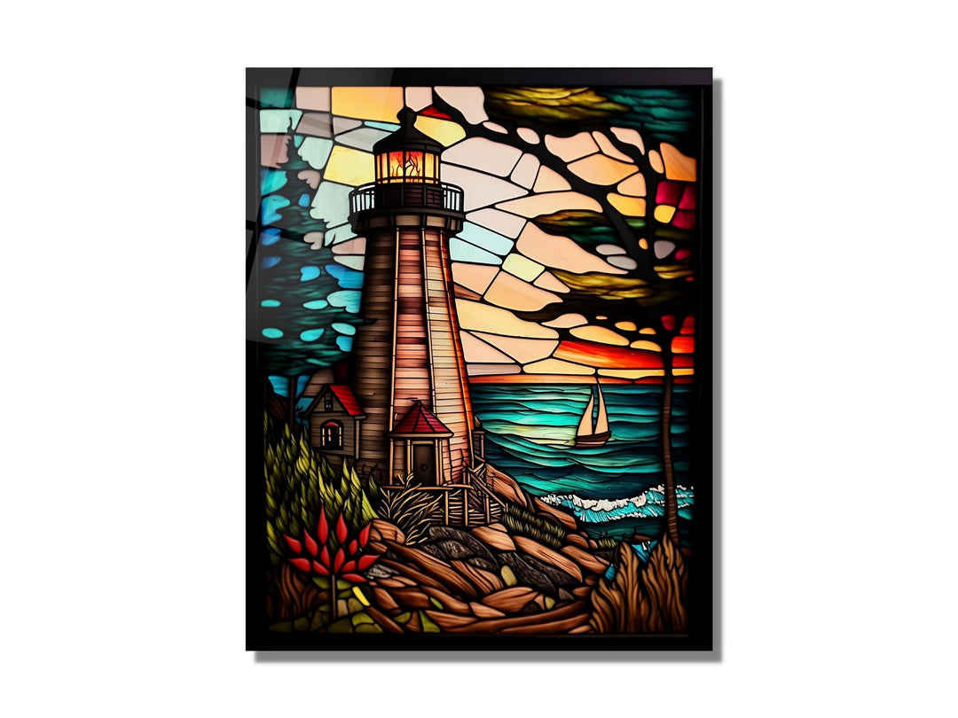 Stained Glass Light House Pattern Wall Art Window-Wall Painting Decor