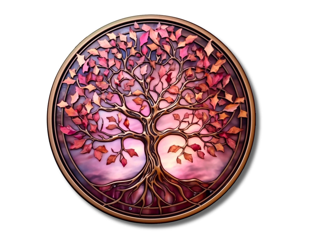 Tree of Life Stained Glass Pattern Wall Art Window-Wall Painting Decor Round