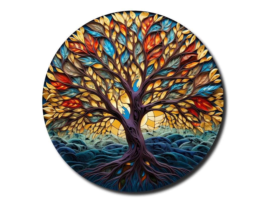 Tree of Life Stained Glass Pattern Wall Art Window-Wall Painting Decor Round