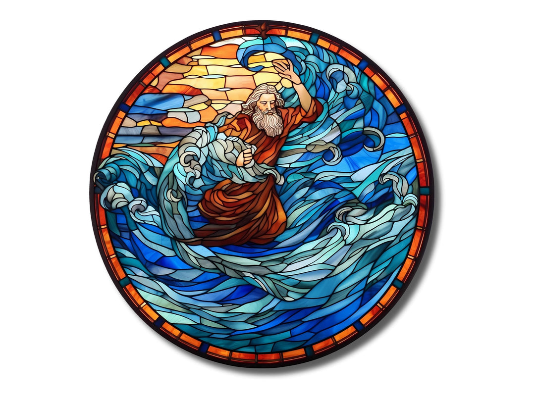 Stained Glass Ocean Wave Pattern Wall Art Window-Wall Painting Decor