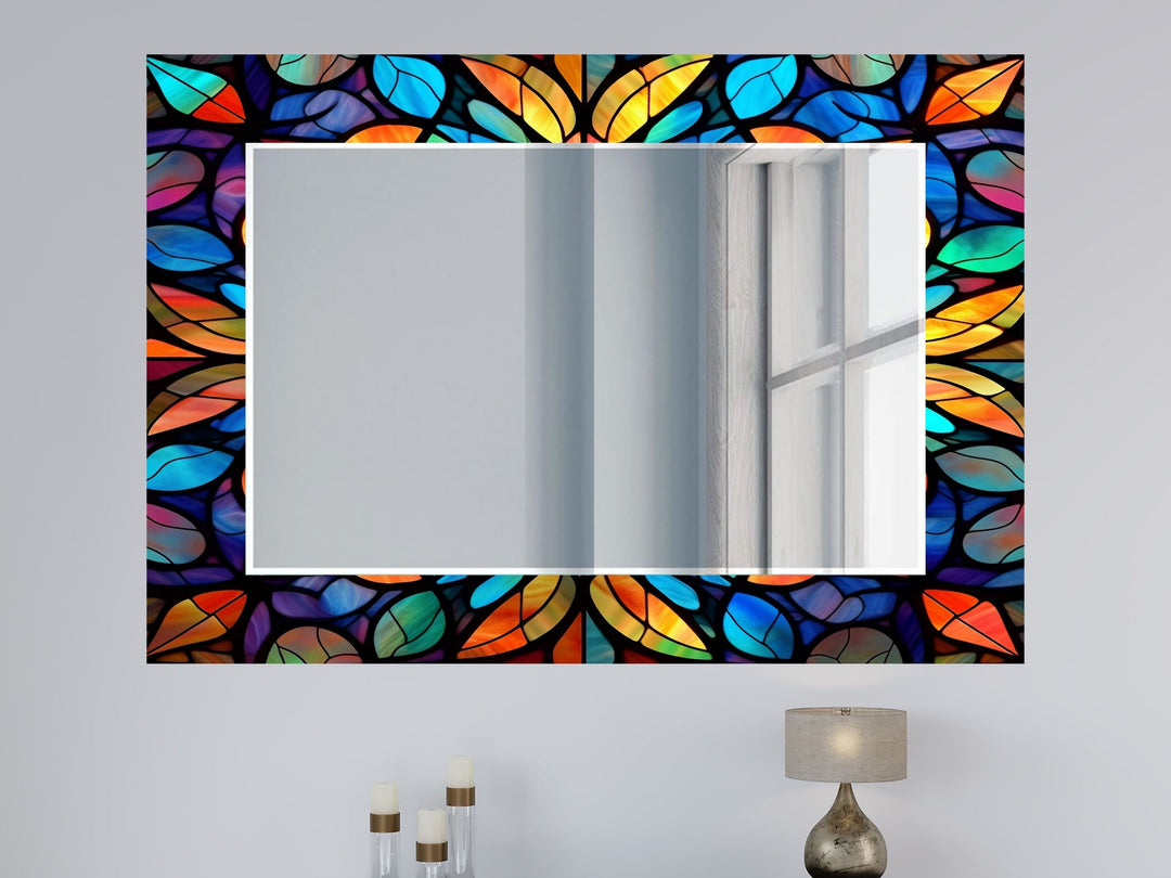 Abstract Stained Glass Pattern Wall Mirror-Home Office Wall Decoration