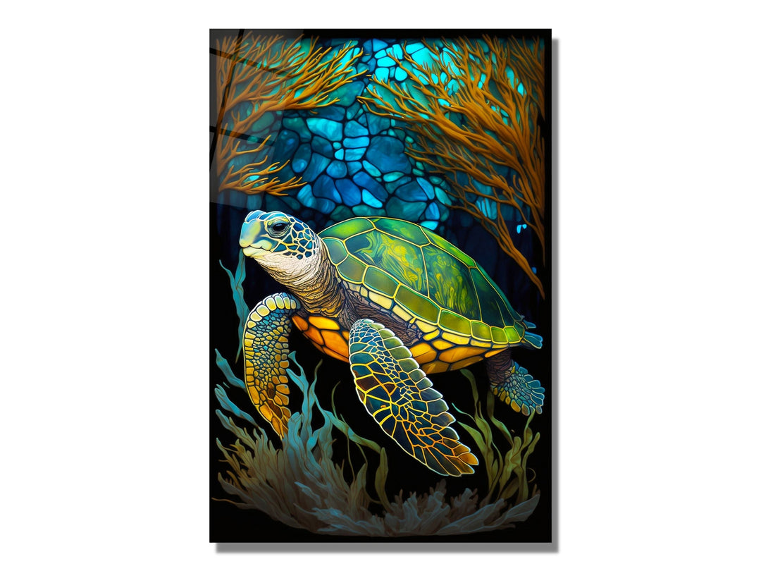 Stained Glass Sea Turtle Pattern Wall Art Window-Wall Painting Decor