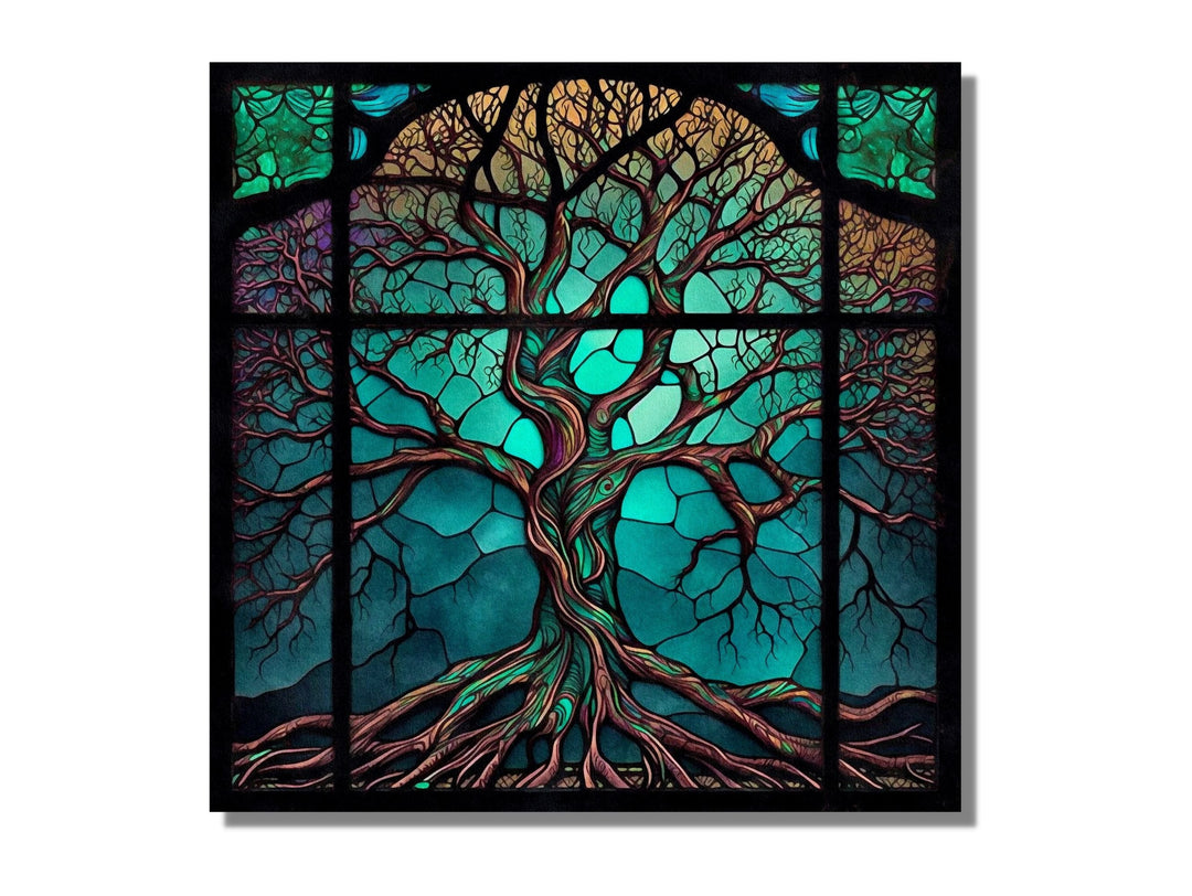 Stained Glass Wall Art Tree of Life Window-Wall Painting Decor Panel