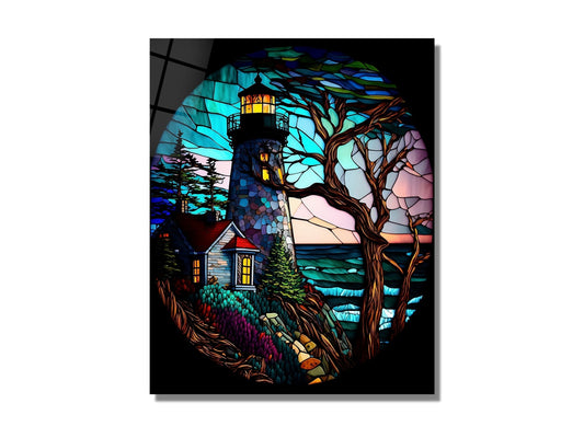 Stained Glass Light House Pattern Wall Art Window-Wall Painting Decor
