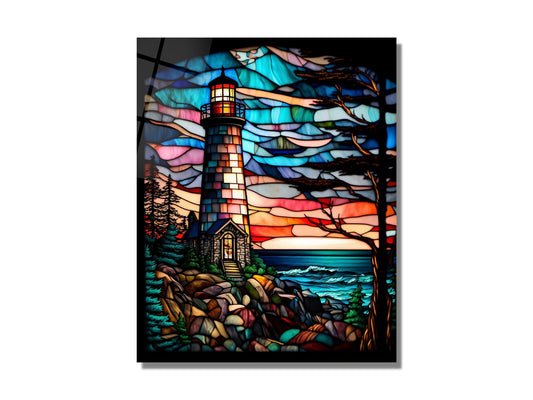 Stained Glass Light House Pattern Wall Art Window-Wall Painting Decor