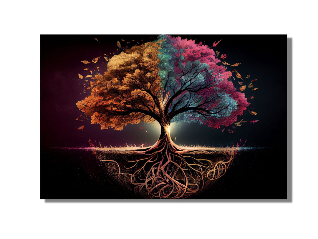 Tree of Life Pattern Tempered Glass Printing Wall Art-Home Office Wall Painting Decor