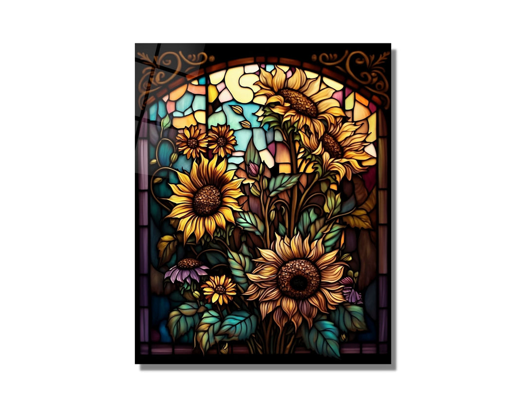 Stained Glass Sunflower Pattern Wall Art Window-Wall Painting Decor