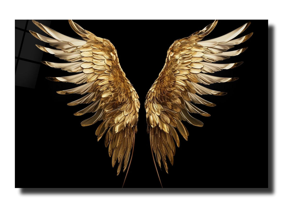 Gold Angel Wings Glass Printing Wall Art - Modern Glass Wall Decor