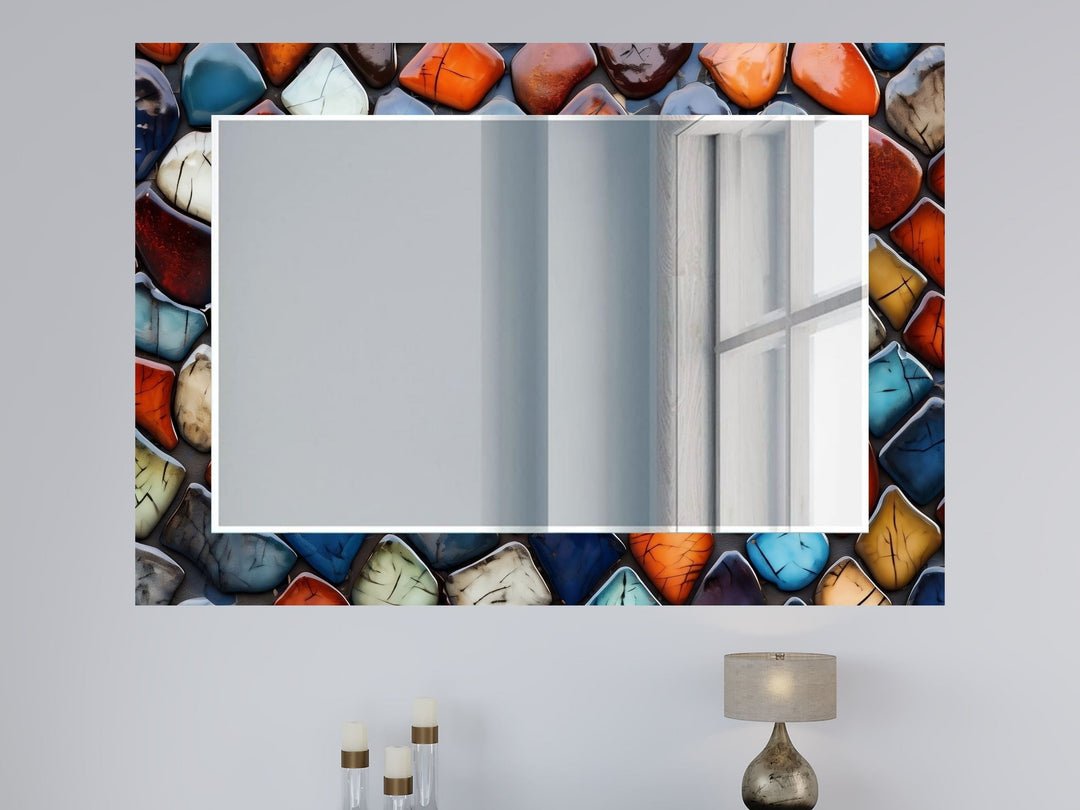 Abstract Colorful Stone Design Wall Mirror Decoration