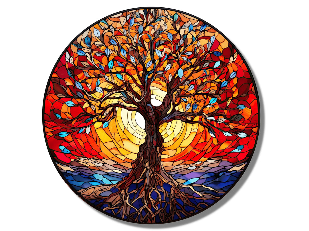 Tree of Life Stained Glass Pattern Wall Art Window-Wall Painting Decor Round