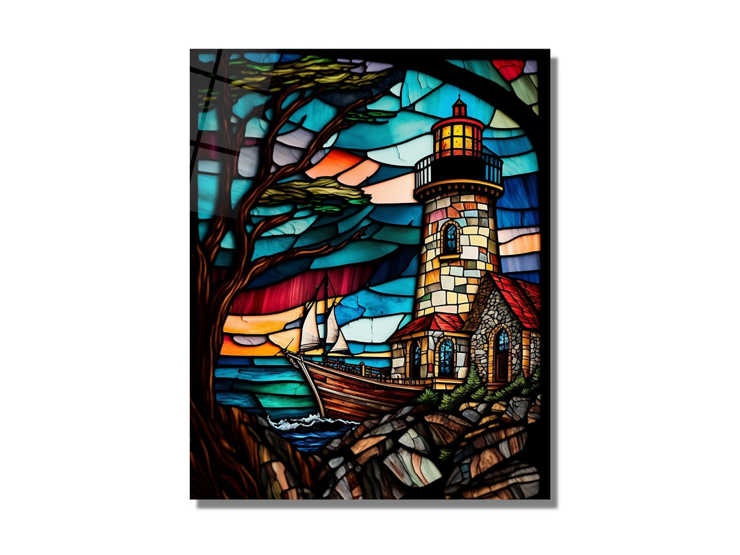 Stained Glass Light House Pattern Wall Art Window-Wall Painting Decor