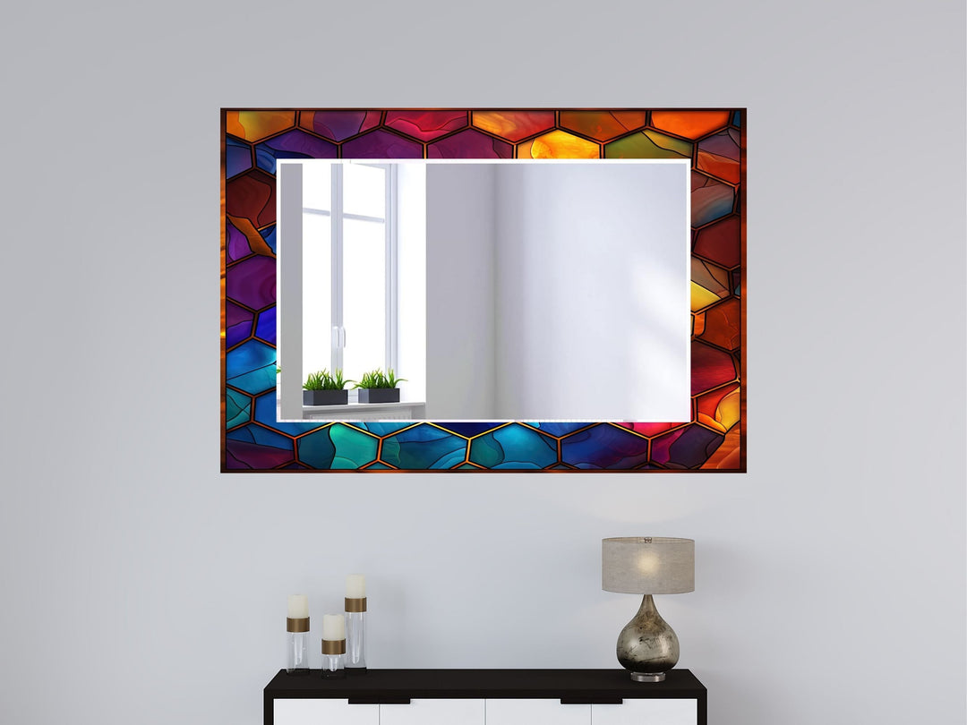 Abstract Stained Glass Pattern Wall Mirror-Home Office Wall Decoration