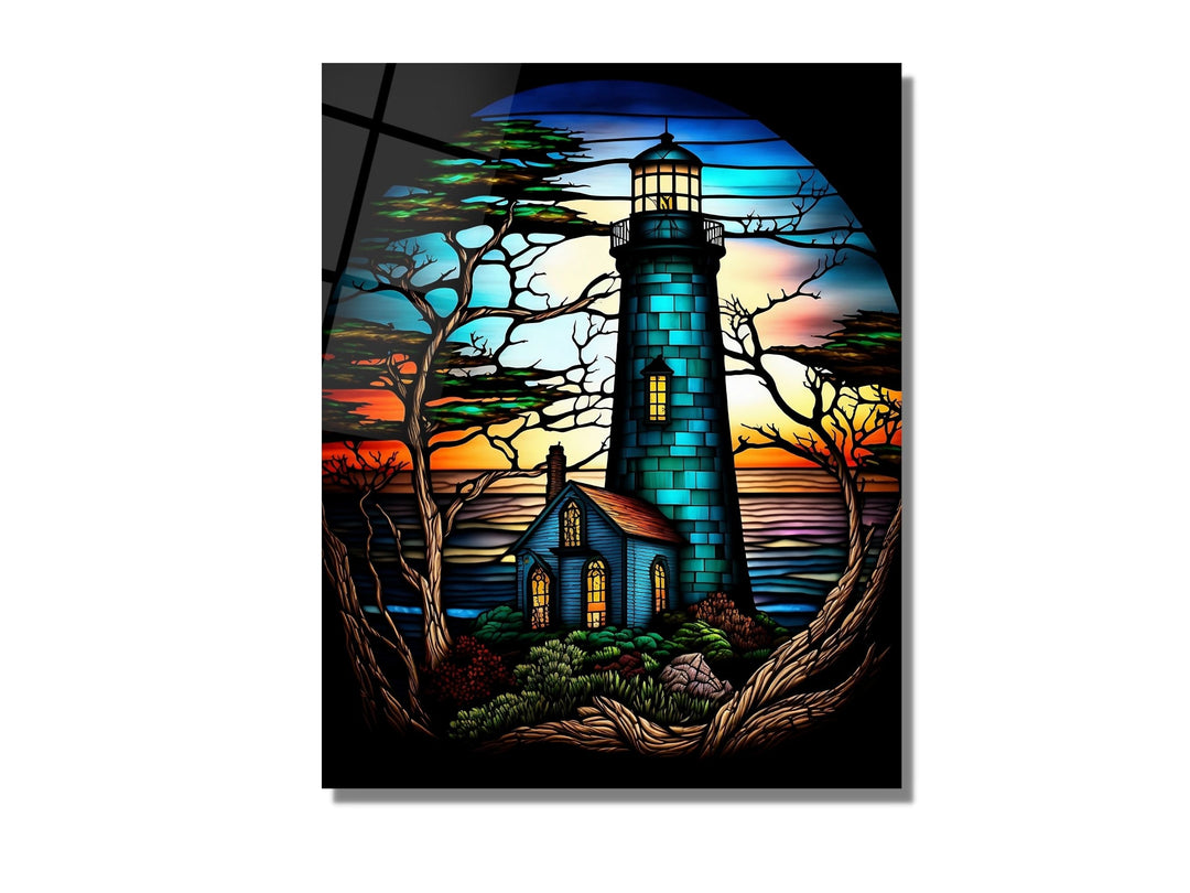 Stained Glass Light House Pattern Wall Art Window-Wall Painting Decor