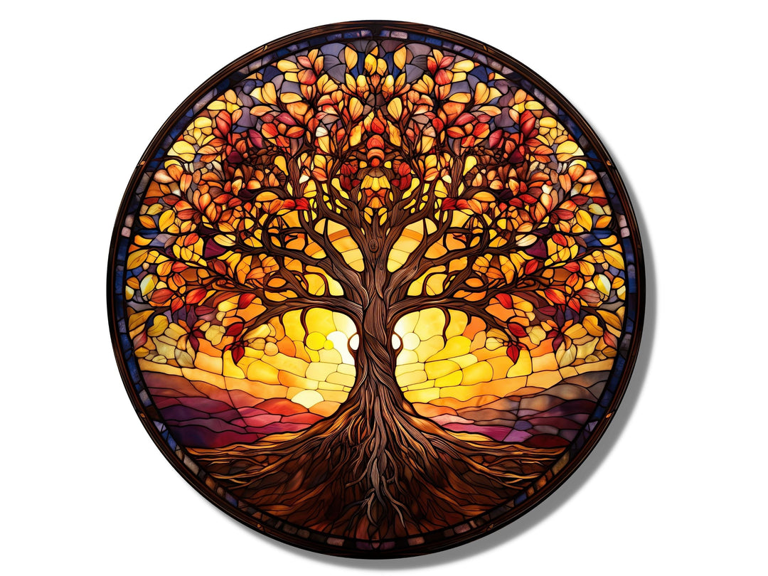 Tree of Life Stained Glass Pattern Wall Art Window-Wall Painting Decor Round