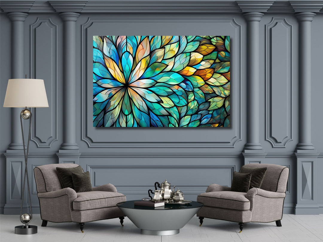 Stained Glass Floral Pattern Wall Art-Home Office Wall Painting Decor