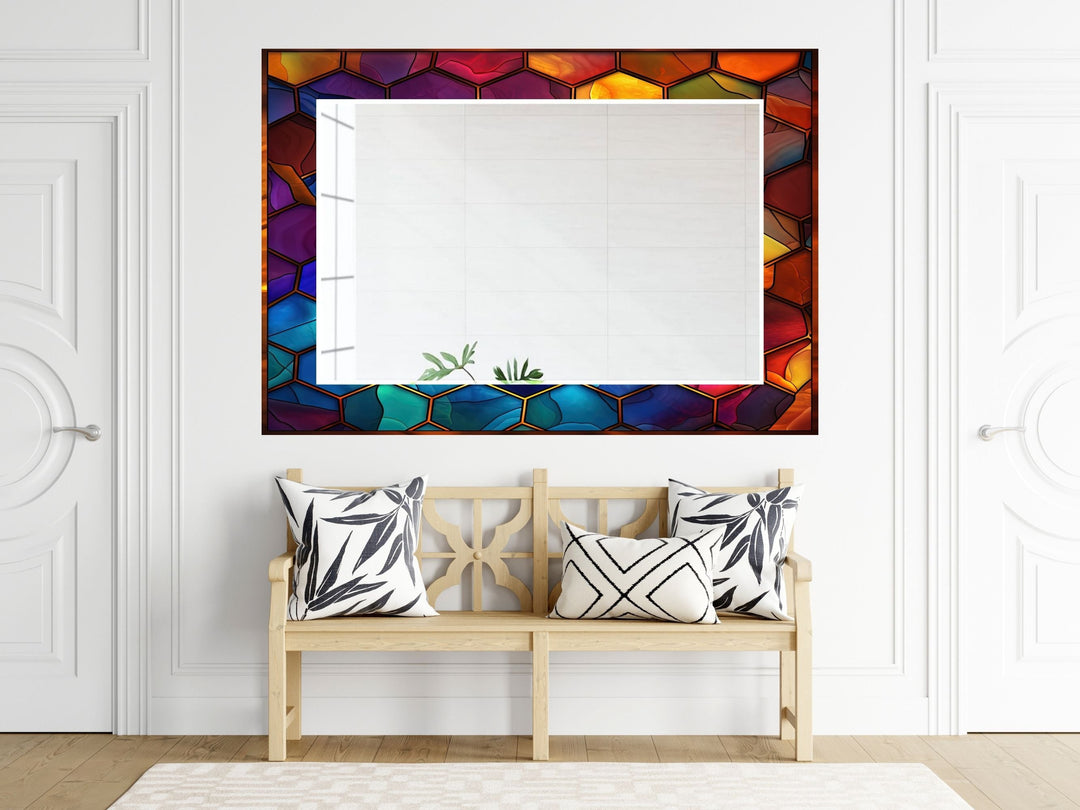 Abstract Stained Glass Pattern Wall Mirror-Home Office Wall Decoration