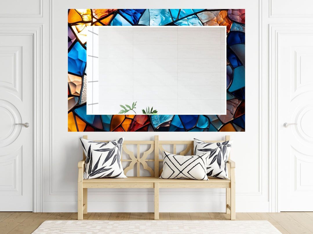 Abstract Stained Glass Pattern Wall Mirror-Home Office Wall Decoration