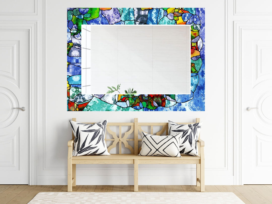 Abstract Stained Glass Pattern Wall Mirror-Home Office Wall Decoration