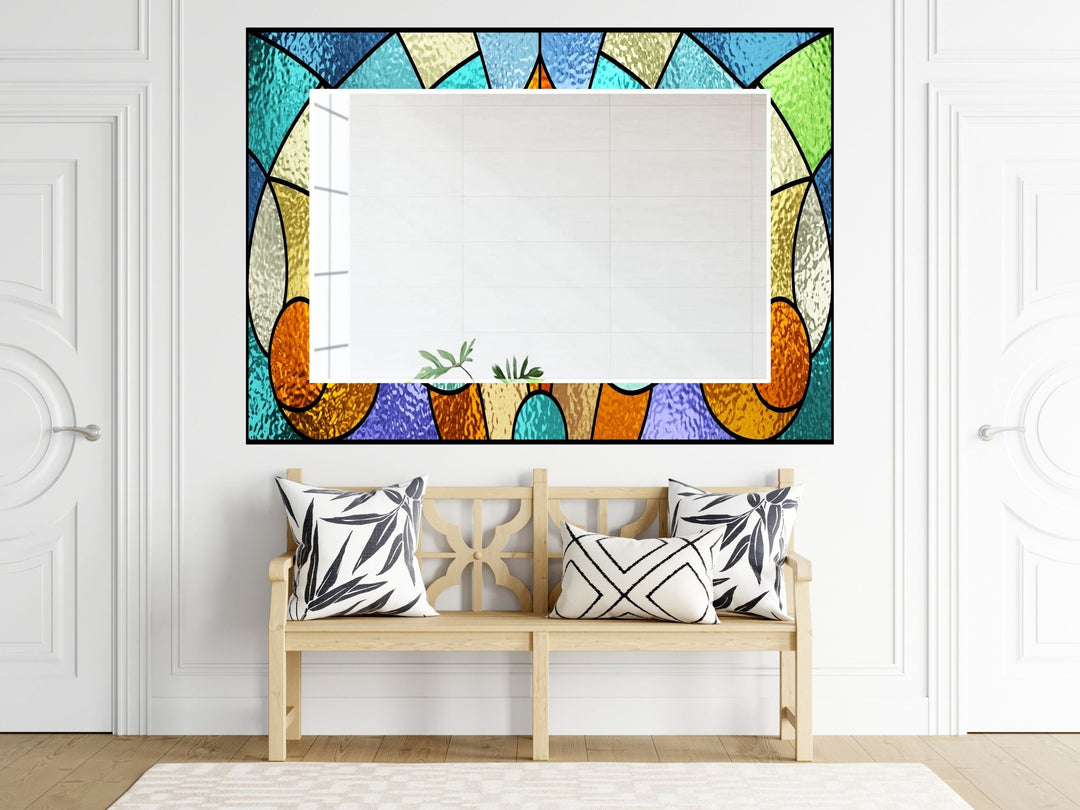 Abstract Stained Glass Pattern Wall Mirror-Home Office Wall Decoration